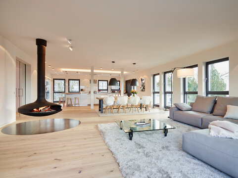 Interior of furniture arranged in living room at home