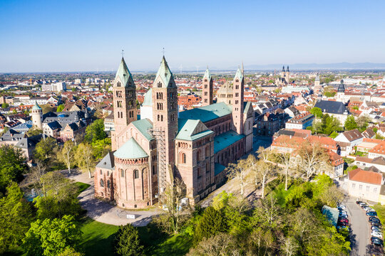 Germany, Speyer, Aerial view of Speyer Cathedral