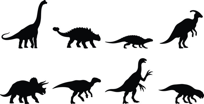 Dinosaur Silhouette Bundle with Prehistoric Reptiles Herbivores Carnivores and Fossil Era Animals