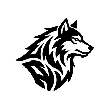 Black and white wolf head profile.