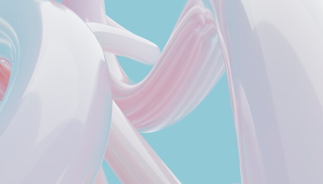 Abstract 3D pastel pink twisted cables on blue background