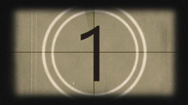 Retro film leader countdown with number one on textured vintage background