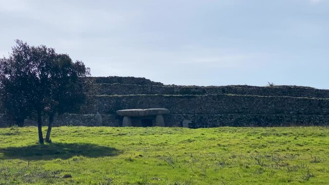 Burial Grave Mound in Brittany France Ancient Megalithic Tumulus Landscape