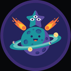 Cartoon planet with smiling face. © ya