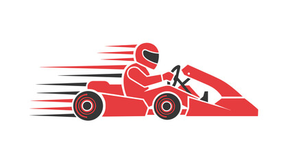 Obraz premium Professional go-kart driver wearing protective gear speeding on a racing track for competitive motorsport and recreational vehicle action sports.