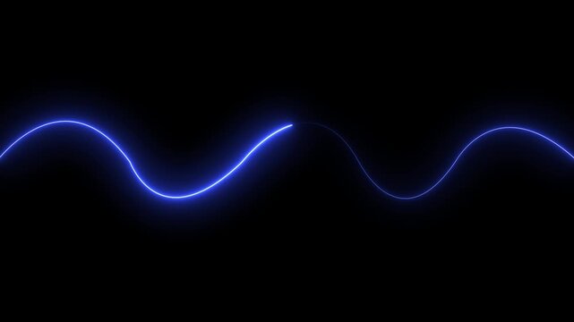 Glowing blue neon wave line on black background abstract light trail, futuristic energy flow, smooth wavy path, digital dynamic motion effect