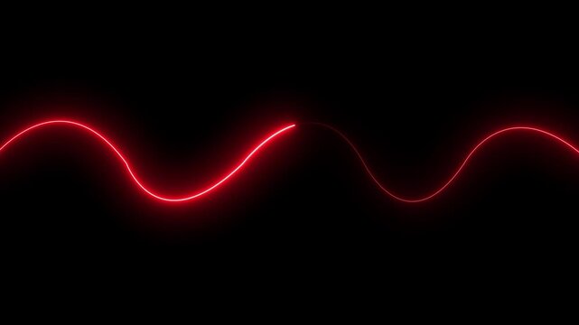 Glowing red neon wave line on black background abstract light trail, futuristic energy flow, smooth wavy path, digital dynamic motion effect