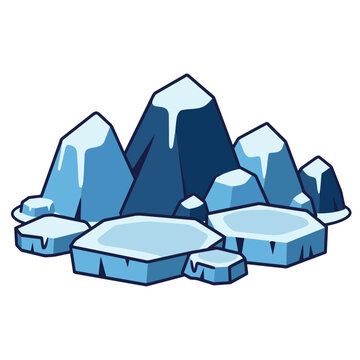 Flat illustration of ice mountains and glaciers