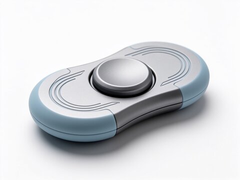 Modern two lobe fidget spinner in blue and silver