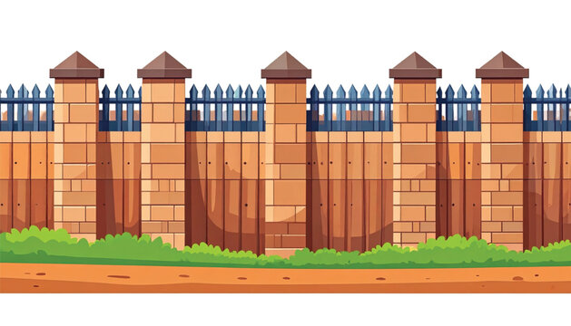 Brown brick wall with pillars.