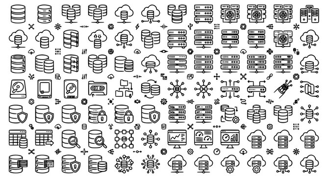 Database and server management icons for it and technology