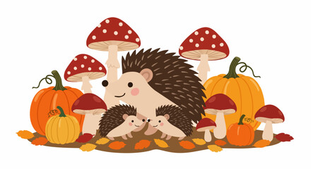 Naklejka premium Adorable hedgehog family with their babies.