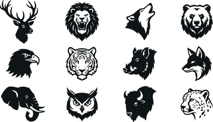 Wild Animal Head Mascot and Logo Icon Vector Set Featuring Ferocious Wildlife Predators for Sports Teams, Apparel Prints, and Outdoor Brand Identity Designs © MdMostafijur