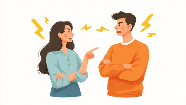  a heated argument between a man and a woman, characterized by aggressive body language and tense facial expressions