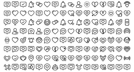 Fototapeta premium Collection of heart icons and social media symbols for love and engagement