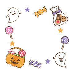 ハロウィンのお菓子とおばけのフレーム © Hatako