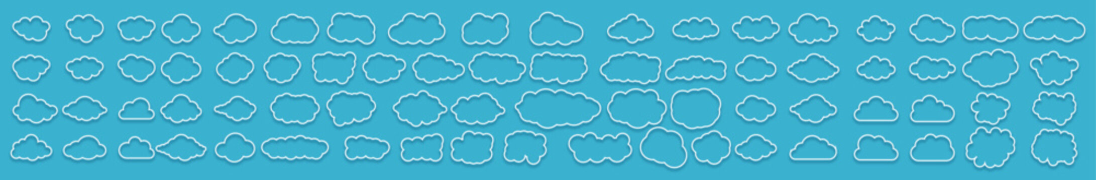Minimal cloud outline illustration with diverse shapes on blue background