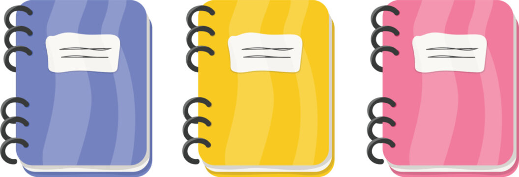 Colorful School Notebooks Set Isolated on Transparent Background Vector Illustration