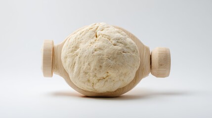 Fototapeta premium Close up of dough in a wooden utensil on a plain white background
