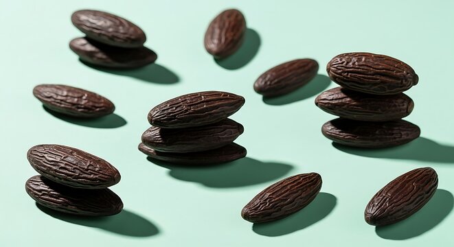 tonka beans on pastel mint background