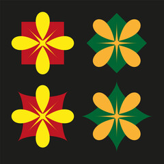 Fototapeta premium Geometric floral forms pack features colorful vector abstract cross shapes. Vibrant collection visualizes star.