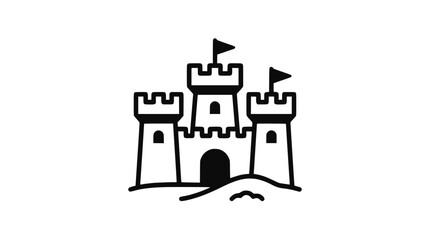 Medieval castle icon, simple line art fortress on white background, fantasy architecture symbol © bruno