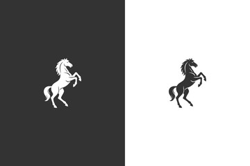 Fototapeta premium A striking silhouette of a rearing horse captured in motion with contrasting dark and light backgrounds, emphasizing energy and power
