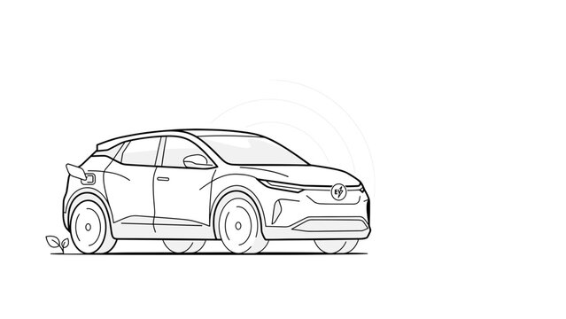 Electric crossover SUV line art illustration &ndash; Suitable for green mobility campaigns, automotive startups, or transportation icons.