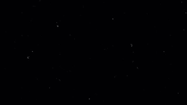Noise, dirt, grain, dust and scratches on old damage film surface. Tv signal with bad interference, static noise background. Old film look on black background. 4K animation alpha channel
