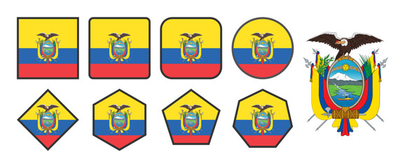 Fototapeta premium Ecuador national flag vector illustration with accurate horizontal tricolor design and official coat of arms isolated for branding education sports events travel and cultural projects transparent