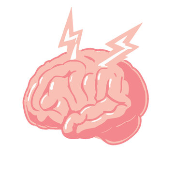 Pink brain with lightning bolts vector illustration