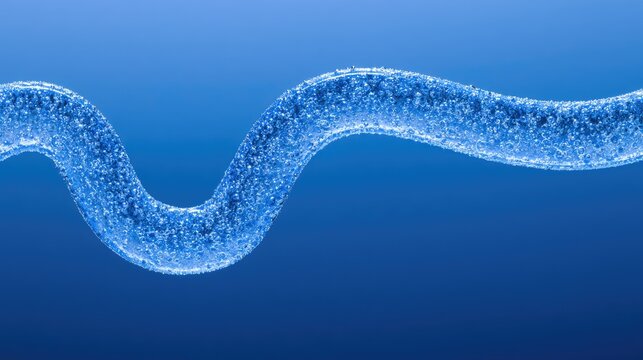 Abstract Blue Wavy Microscopic Organism or Structure on Dark Blue Background.