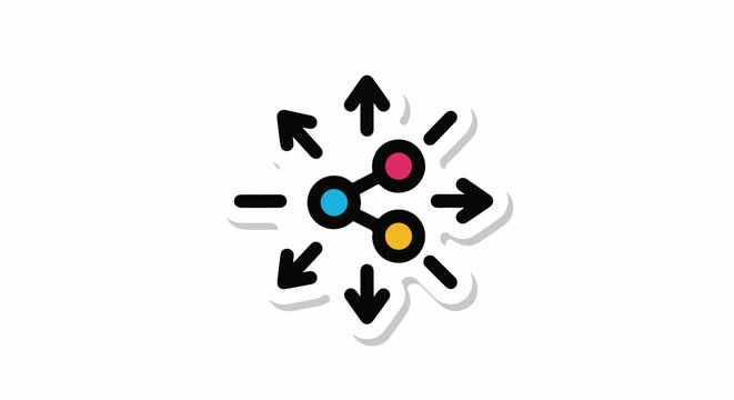 A colorful graphic of connected nodes with arrows radiating outward