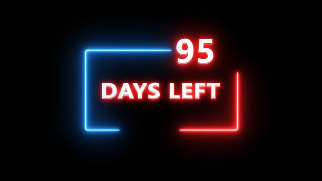 Neon sign countdown display with bright red and blue light effect for ninety five.