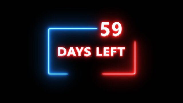 Neon glowing sign with countdown text fifty nine days left in bright frame design.