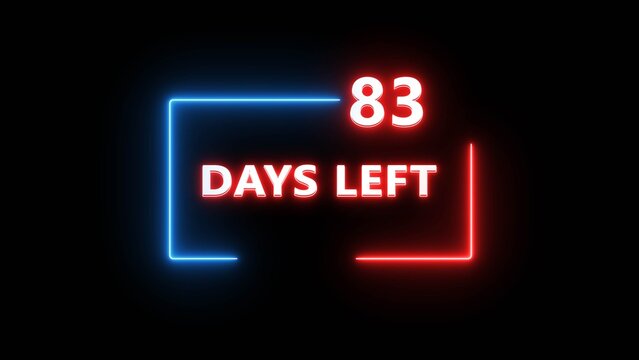 Neon countdown timer sign with eighty three days remaining on black background display.