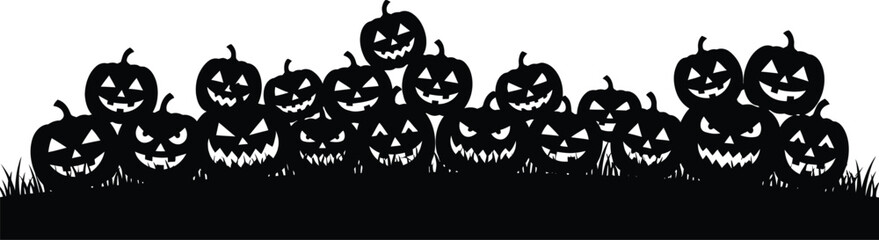 Obraz premium Helloween jack o' lanterns silhouette spooky halloween pumpkin patch vector illustration for seasonal designs