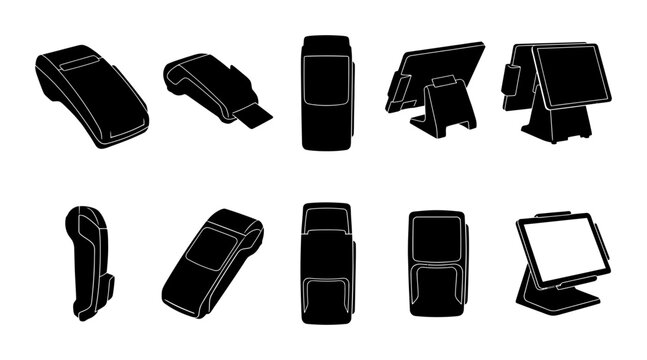 Point of Sale Payment Terminal and Credit Card Reader Vector Icon Set for Retail and Checkout Systems