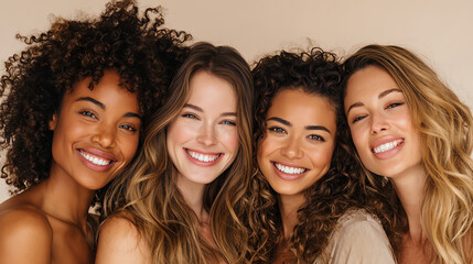 Obraz premium A joyful group of friends sharing smiles and laughter, showcasing diverse beauty and happiness.