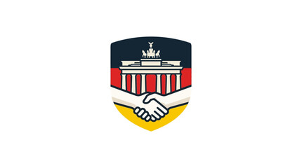 Obraz premium Brandenburg Gate Shield with Handshake Emblem on German Flag Colors
