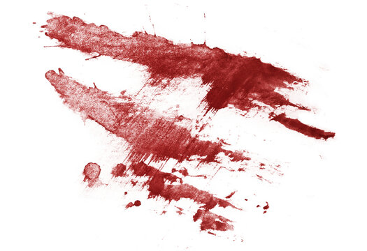 Red blood splatter and smear mark, isolated on transparent cutout background