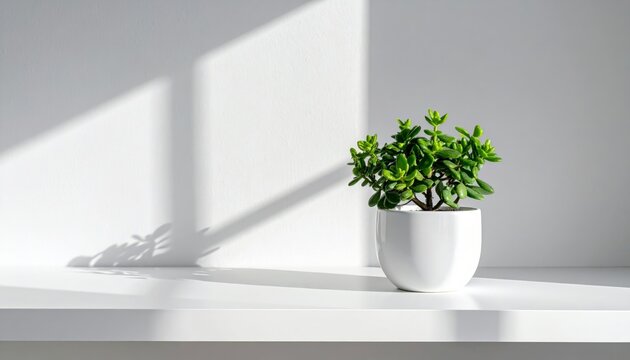 Green houseplant in a vase decorating modern interior room with natural light from window, home decor with potted plant and fresh leaves