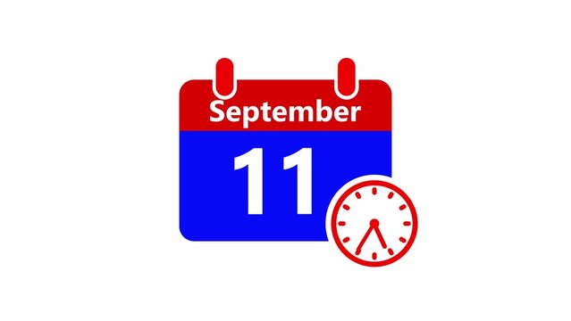 Red and blue calendar with september 11 date, clock