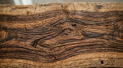 Close up of detailed wood grain texture with natural patterns and rich tones