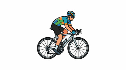 Fototapeta premium A colorful illustration of a cyclist riding a bicycle on a white background