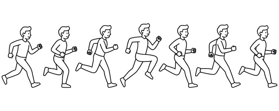 Human running cycle animation frame sequence showing motion progress.
