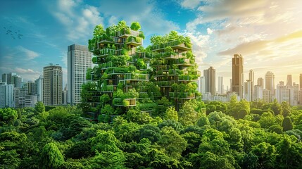Fototapeta premium Modern Green Smart City Skyline with Sustainable Architecture and Lush Urban Nature