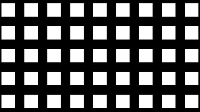 Square grid pattern motion background, evolving geometric box animation, minimalist black and white graphic