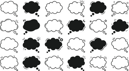 Cloud thought bubble icons set with comic speech clouds dreaming bubbles and hand drawn doodle elements vector illustration ©  Jahangir