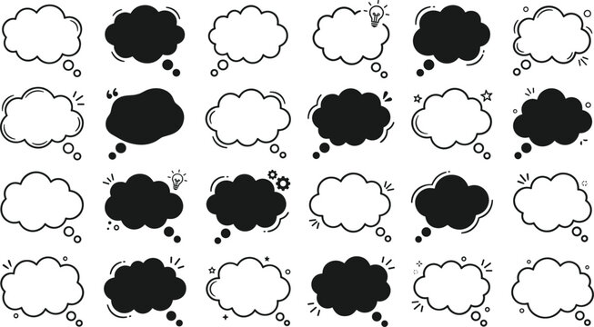 Cloud thought bubble icons set with comic speech clouds dreaming bubbles and hand drawn doodle elements vector illustration